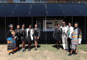 Learners and educators at Ebenezer Majombozi High School at the handover of a new 15kW portable Solar PV container from Engen