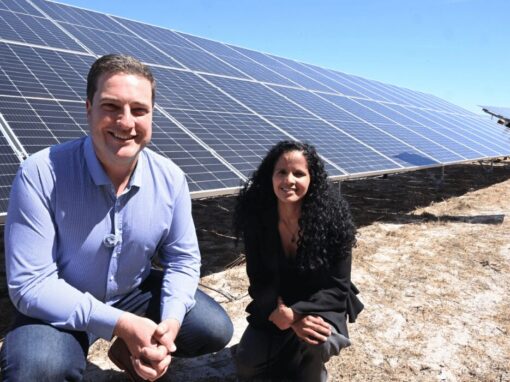 Mayor Hill-Lewis and Alderman Limberg infront of a solar panel