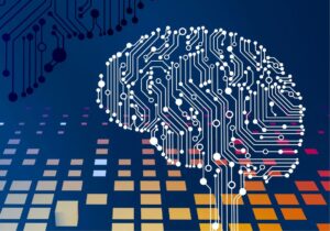 artificial intelligence brain connected to yellow cubes