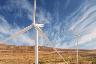 close up view of the Nordex wind turbine in a field