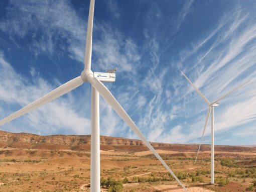 close up view of the Nordex wind turbine in a field