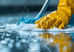 corporate building water on floor for cleaning