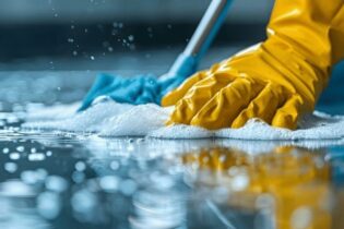 corporate building water on floor for cleaning
