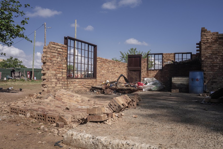 After a storm some walls of incomplete RDP homes collapsed in Delareyville.